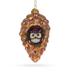 Load image into Gallery viewer, Wise Owl Nestled in Pine Cone Glass Christmas Ornament