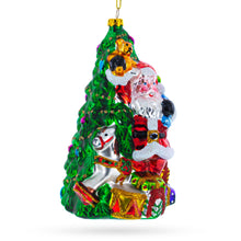 Load image into Gallery viewer, Santa with Christmas Tree and Gifts Glass Ornament