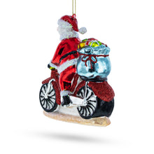 Load image into Gallery viewer, Snowman Biker on the Road Glass Christmas Ornament
