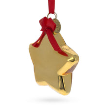 Load image into Gallery viewer, Golden Star Adorned with Red Bow Glass Christmas Ornament