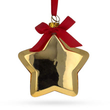 Load image into Gallery viewer, Golden Star Adorned with Red Bow Glass Christmas Ornament