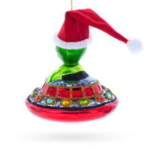 Load image into Gallery viewer, Santa Alien in UFO Glass Christmas Ornament