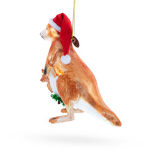 Load image into Gallery viewer, Kangaroo in Santa Hat with Joey Glass Christmas Ornament