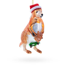 Load image into Gallery viewer, Kangaroo in Santa Hat with Joey Glass Christmas Ornament