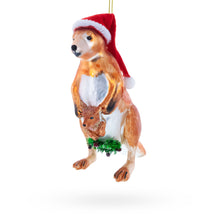 Load image into Gallery viewer, Kangaroo in Santa Hat with Joey Glass Christmas Ornament