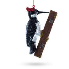 Load image into Gallery viewer, Woodpecker Perched on a Branch Glass Christmas Ornament