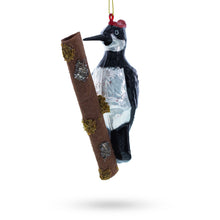 Load image into Gallery viewer, Woodpecker Perched on a Branch Glass Christmas Ornament