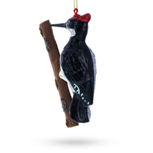 Load image into Gallery viewer, Woodpecker Perched on a Branch Glass Christmas Ornament