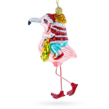 Load image into Gallery viewer, Santa Riding a Pink Flamingo Glass Christmas Ornament
