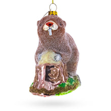 Load image into Gallery viewer, Beaver Holding a Log Glass Christmas Ornament
