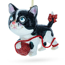 Load image into Gallery viewer, Kitten Entangled with Yarn Ball Glass Christmas Ornament