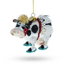 Load image into Gallery viewer, Cow Sporting Wings Glass Christmas Ornament