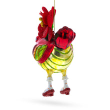Load image into Gallery viewer, Hen Adorned with a Hat Glass Christmas Ornament