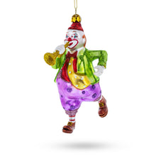 Load image into Gallery viewer, Jovial Clown Performing on Trumpet Glass Christmas Ornament