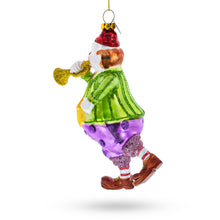 Load image into Gallery viewer, Jovial Clown Performing on Trumpet Glass Christmas Ornament