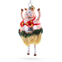 Load image into Gallery viewer, Pig Dancing in a Bra Glass Christmas Ornament