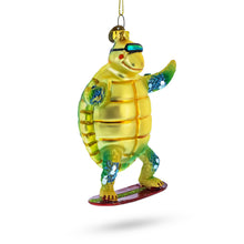 Load image into Gallery viewer, Turtle Surfing Glass Christmas Ornament