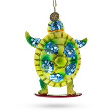 Load image into Gallery viewer, Turtle Surfing Glass Christmas Ornament
