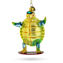 Load image into Gallery viewer, Turtle Surfing Glass Christmas Ornament