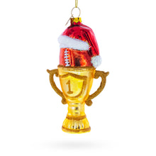 Load image into Gallery viewer, Football Trophy in Santa Hat Glass Christmas Ornament