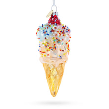 Load image into Gallery viewer, Sprinkled Ice Cream Cone Glass Christmas Ornament