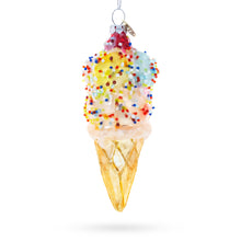Load image into Gallery viewer, Sprinkled Ice Cream Cone Glass Christmas Ornament