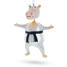 Load image into Gallery viewer, Martial Arts Karate Hippo Glass Christmas Ornament
