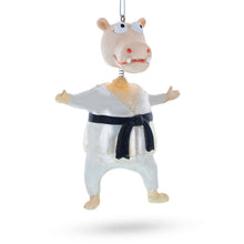 Load image into Gallery viewer, Martial Arts Karate Hippo Glass Christmas Ornament