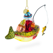 Load image into Gallery viewer, Santa Fishing on Boat Glass Christmas Ornament