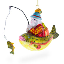 Load image into Gallery viewer, Santa Fishing on Boat Glass Christmas Ornament