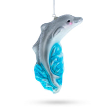 Load image into Gallery viewer, Dolphin Riding the Wave Glass Christmas Ornament
