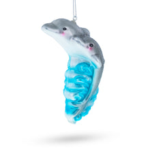 Load image into Gallery viewer, Dolphin Riding the Wave Glass Christmas Ornament