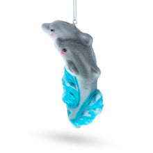 Load image into Gallery viewer, Dolphin Riding the Wave Glass Christmas Ornament