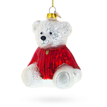 Load image into Gallery viewer, White Teddy Bear in Red Sweater Glass Christmas Ornament