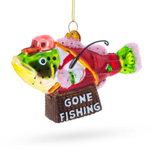 Load image into Gallery viewer, Fish in Hat Gone Fishing Glass Christmas Ornament