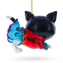 Load image into Gallery viewer, Black Cat Wearing a Dress Glass Christmas Ornament