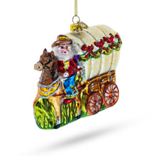 Load image into Gallery viewer, Western Santa with Holiday Wagon Glass Christmas Ornament
