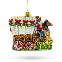 Load image into Gallery viewer, Western Santa with Holiday Wagon Glass Christmas Ornament