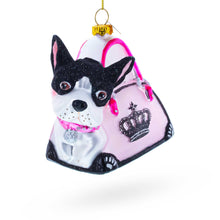 Load image into Gallery viewer, Boston Terrier in Pink Handbag Glass Christmas Ornament