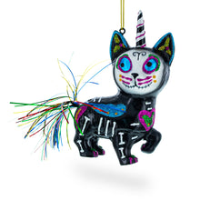 Load image into Gallery viewer, Black Cat on Halloween Glass Christmas Ornament