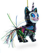 Load image into Gallery viewer, Black Cat on Halloween Glass Christmas Ornament