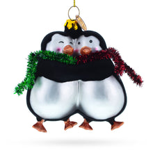 Load image into Gallery viewer, Penguin Couple in Love Glass Christmas Ornament