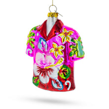 Load image into Gallery viewer, Tropical Short Sleeve Shirt with Flowers Glass Christmas Ornament