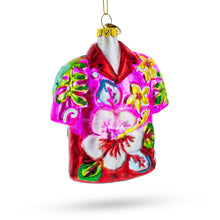 Load image into Gallery viewer, Tropical Short Sleeve Shirt with Flowers Glass Christmas Ornament