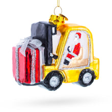 Load image into Gallery viewer, Santa Delivering Gifts with a Forklift Glass Christmas Ornament