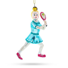 Load image into Gallery viewer, Athletic Girl Playing Tennis Glass Christmas Ornament