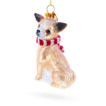 Load image into Gallery viewer, Chihuahua with Striped Scarf Glass Christmas Ornament