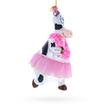 Load image into Gallery viewer, Dancing Cow in Pink Glass Christmas Ornament