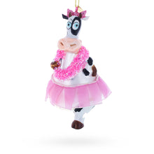 Load image into Gallery viewer, Dancing Cow in Pink Glass Christmas Ornament