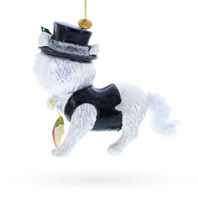 Load image into Gallery viewer, Cat in Black Costume Holding Fish Glass Christmas Ornament
